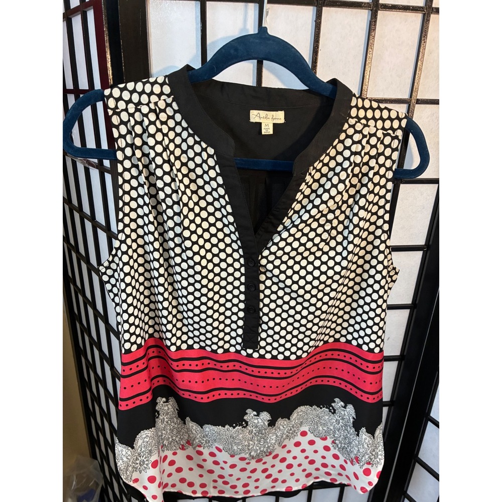 Antonia Femme Polka Dot Sleeveless Blouse‎ Multicolor Print Top Medium - Picture 9 of 10